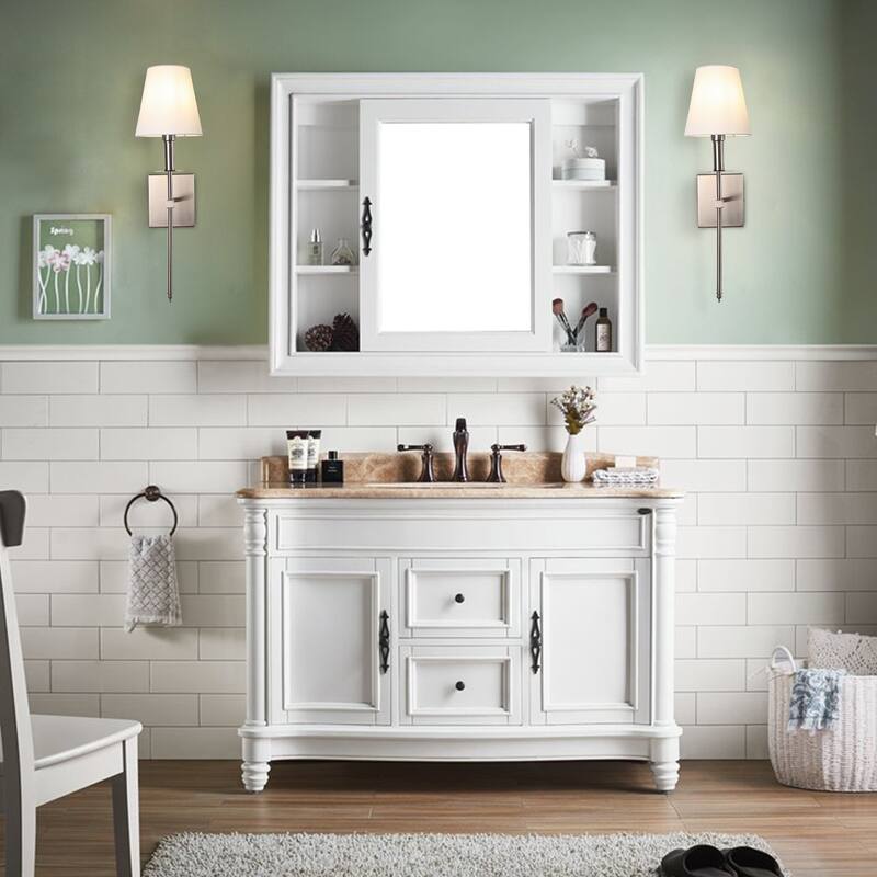1-Light Wall Sconce with White Fabric Shade(2-Pack) - Satin Nickel