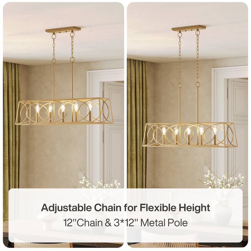 36''W Modern Linear Chandelier with Adjustable Height, Geometric Pendant Light