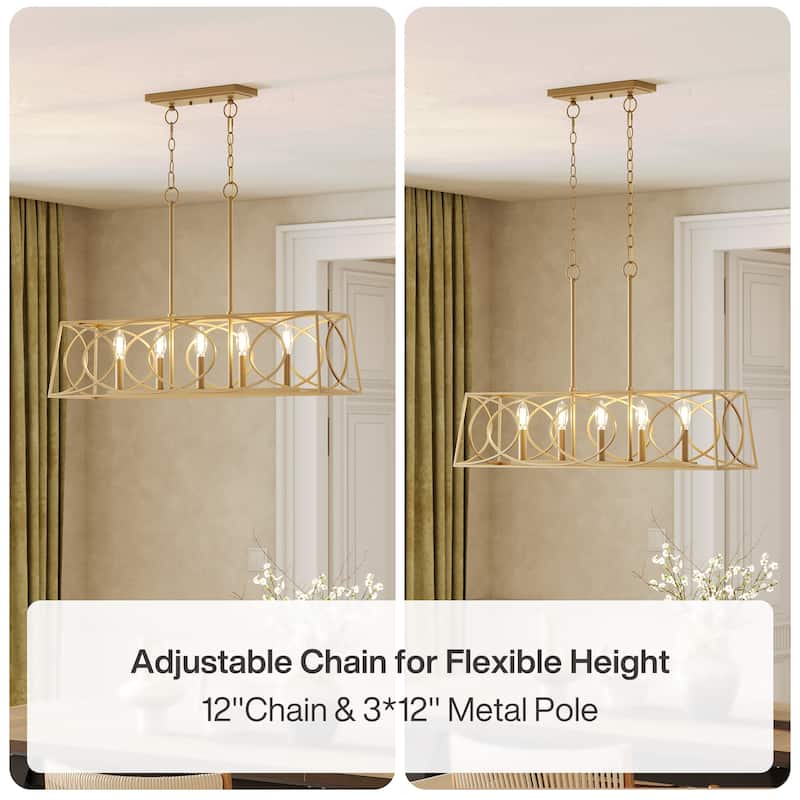 36''W Modern Linear Chandelier with Adjustable Height, Geometric Pendant
