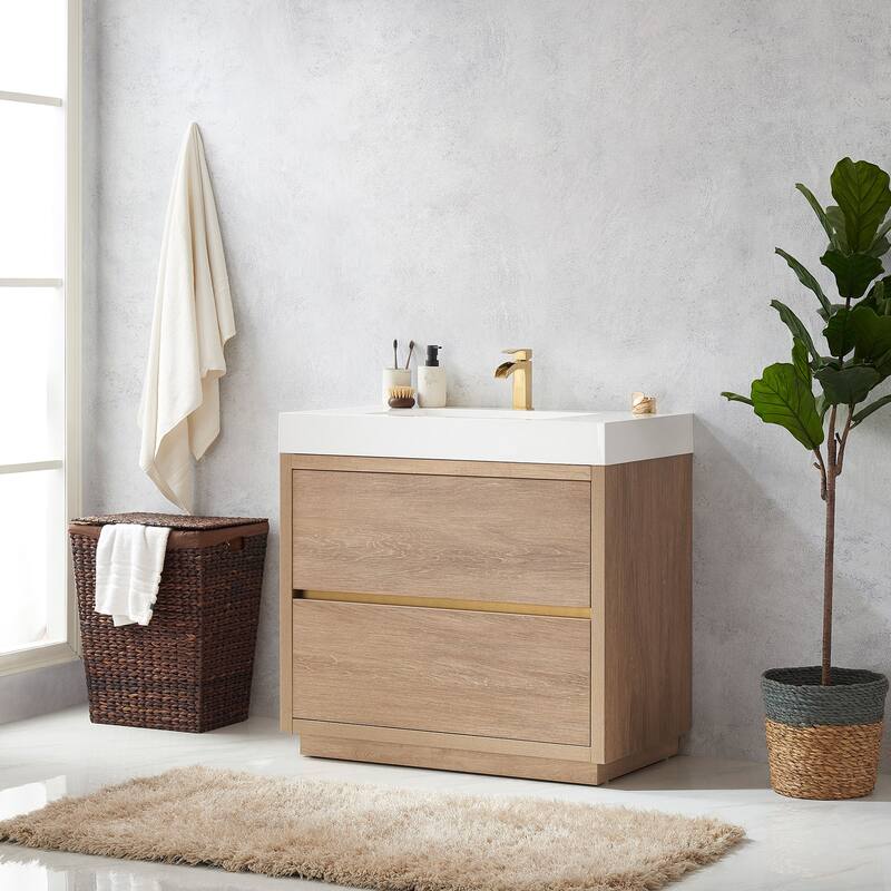 Huesca 36" Single Sink Bath Vanity with White Sink Top, no Mirror
