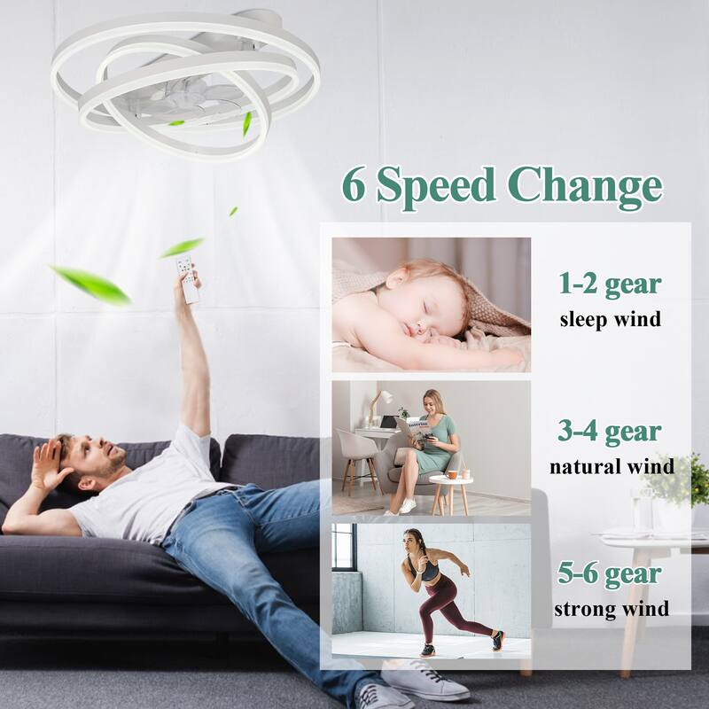 Cusp Barn 24 Inch Low Profile DIY Shape Ceiling Fan with Lights, Flush Mount Silent DC Motor Fandelier, Dimmable LED Lighting