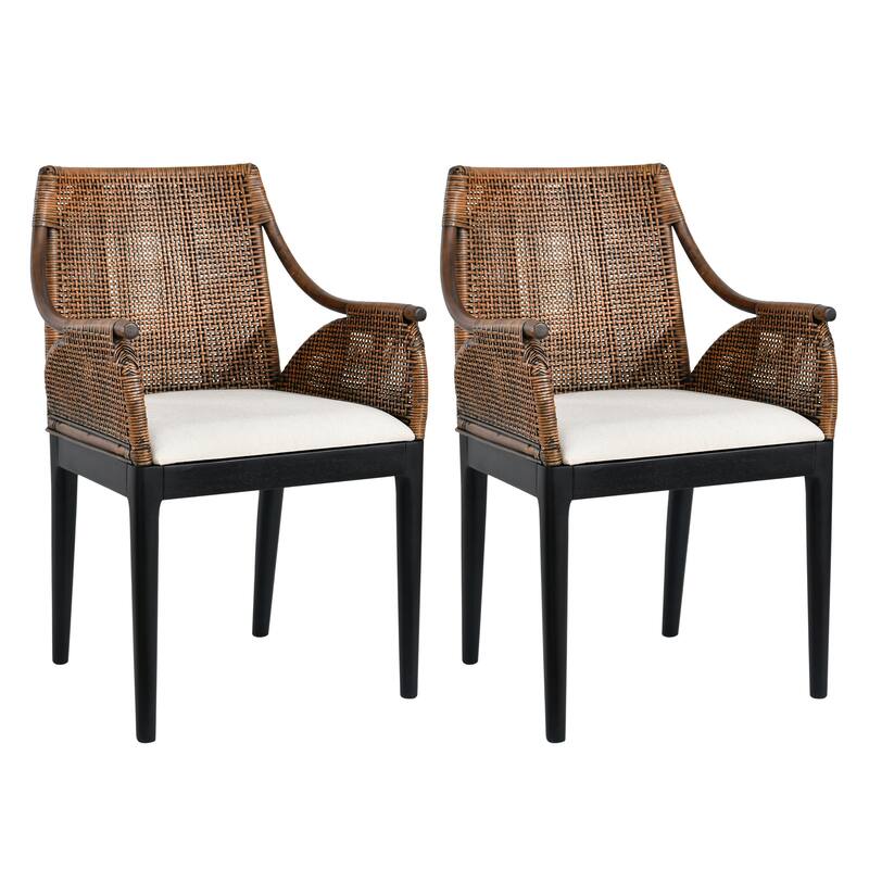 Boho 18" Seat W Rattan Upholstered Armchair for Dining or Lounge Spaces