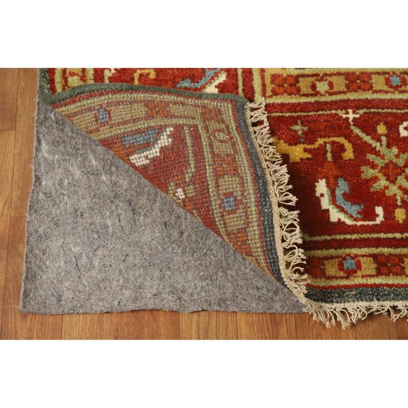 Red Medallion Heriz Serapi Indian Area Rug Hand-Knotted Wool Carpet - 8'8" x 11'9"