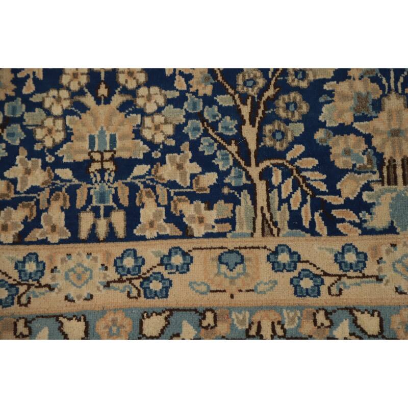 Hand Knotted Oriental 100% Wool Carpet Traditional All-Over Navy Blue & Blues Kerman Area Rug - 12' 10'' X 9' 9''