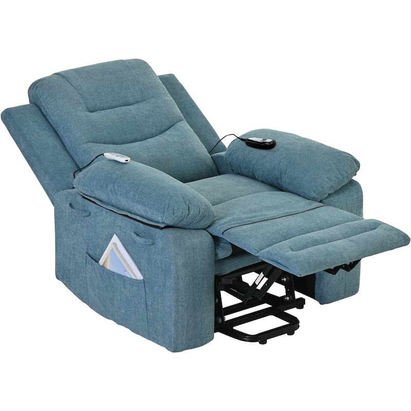 Standard Size Linen Power Lift Recliner Chair with Massage, Heating, and Side Storage Pocket