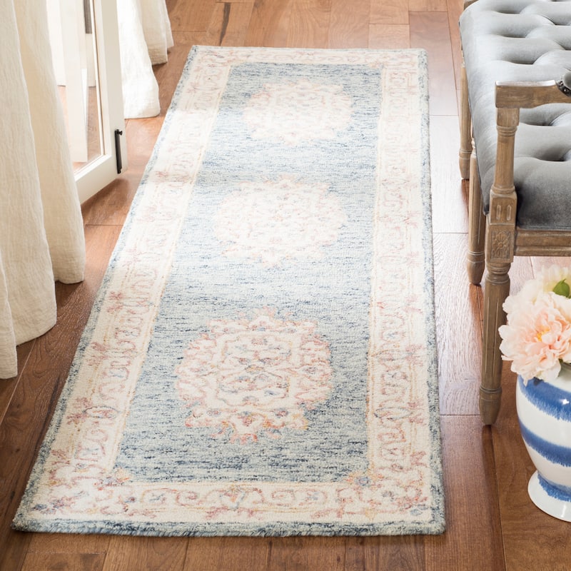 SAFAVIEH Handmade Aubusson Kimiya Traditional Oriental Wool Rug - 2'3" x 8' Runner - Blue/Pink