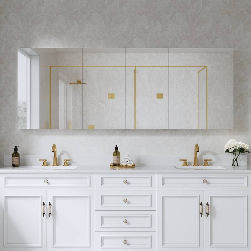 72''/80''W X 30''H Recessed Or Surface Wall Mount Bathroom Medicine Cabinet With Adjustable Glass Shelves - 80''W ,2430L-1630R-1630L-2430R