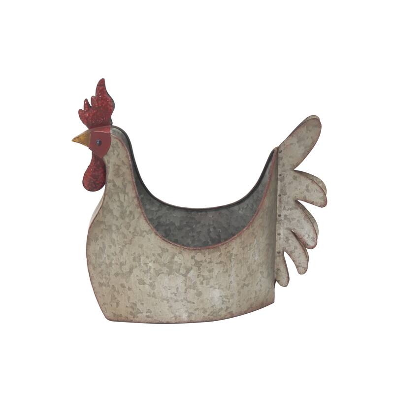Metal Rooster Planter - Gray - Roche River Decor - 8"W x 12"L x 16"H