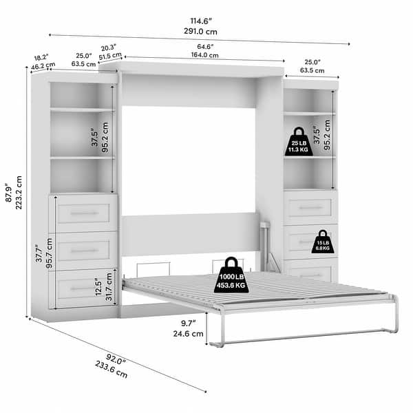 Pur Queen Murphy Bed and 2 Storage Units with Drawers (115W) by Bestar
