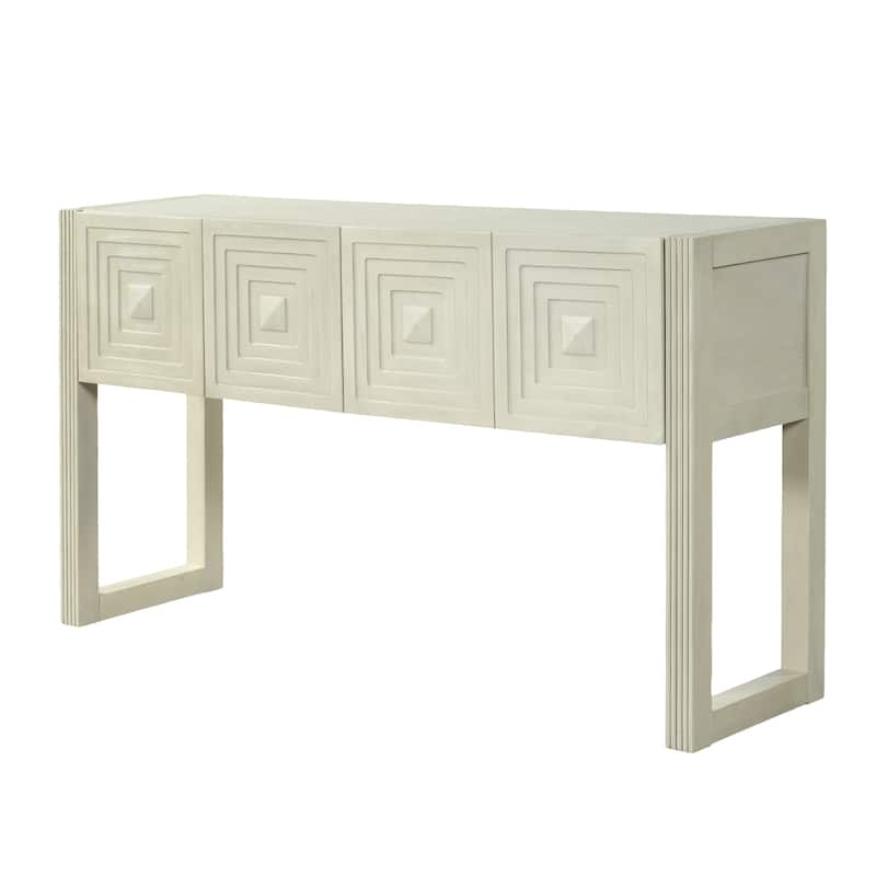 Christopher Knight Home - Modern Geometric Carved Console Table with Soft-Close Drawers & Fluted Legs for Living Room, Hallway