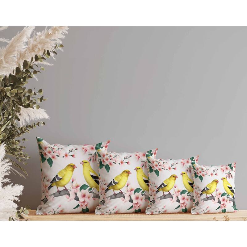 Goldfinch Haven Indoor/Outdoor Reversible Throw Pillow White and Pink
