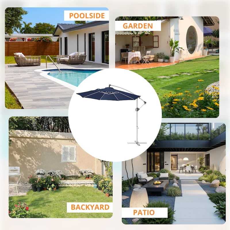 120" Patio Umbrella with Upgraded Aluminum Frame,Cantilever Hanging Market Umbrella with Base Included,UV Resistant