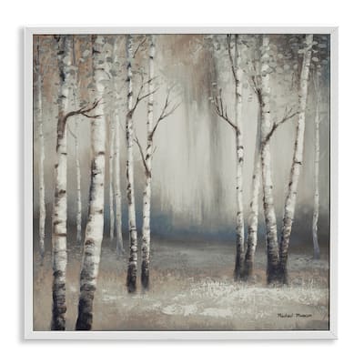 Stupell Misty Birch Tree Forest Muted Landscape Grey White Framed Wall Art