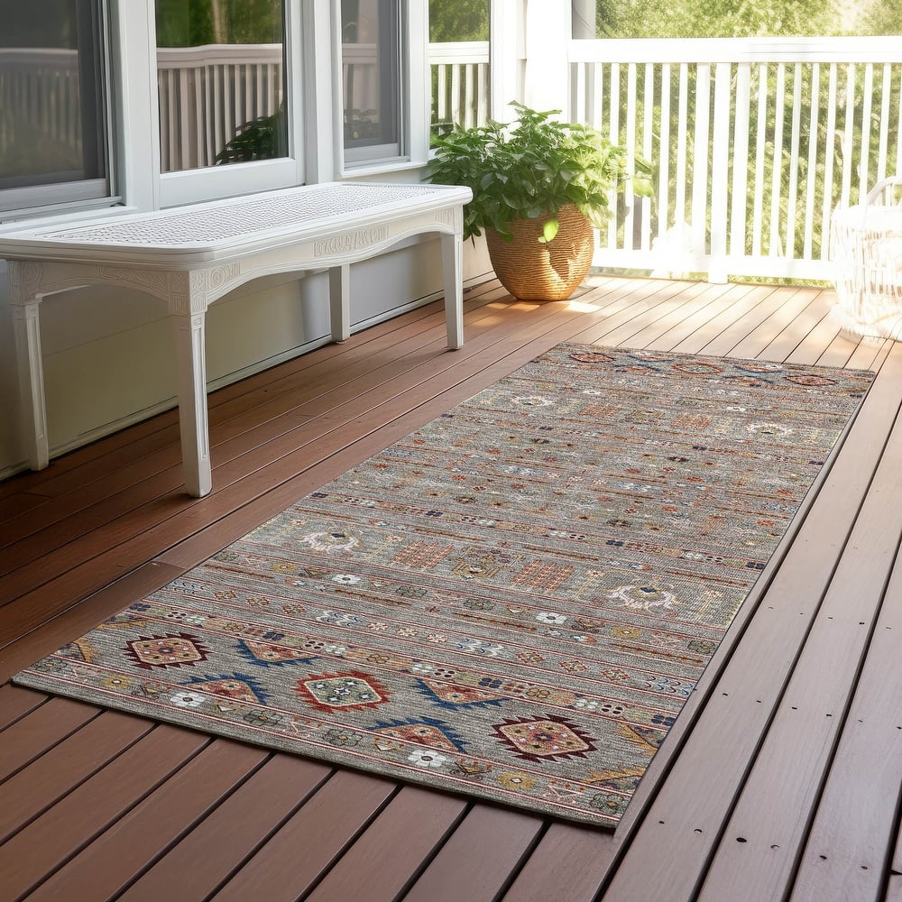Machine Washable Indoor/ Outdoor Boho Moroccan Chantille Rug