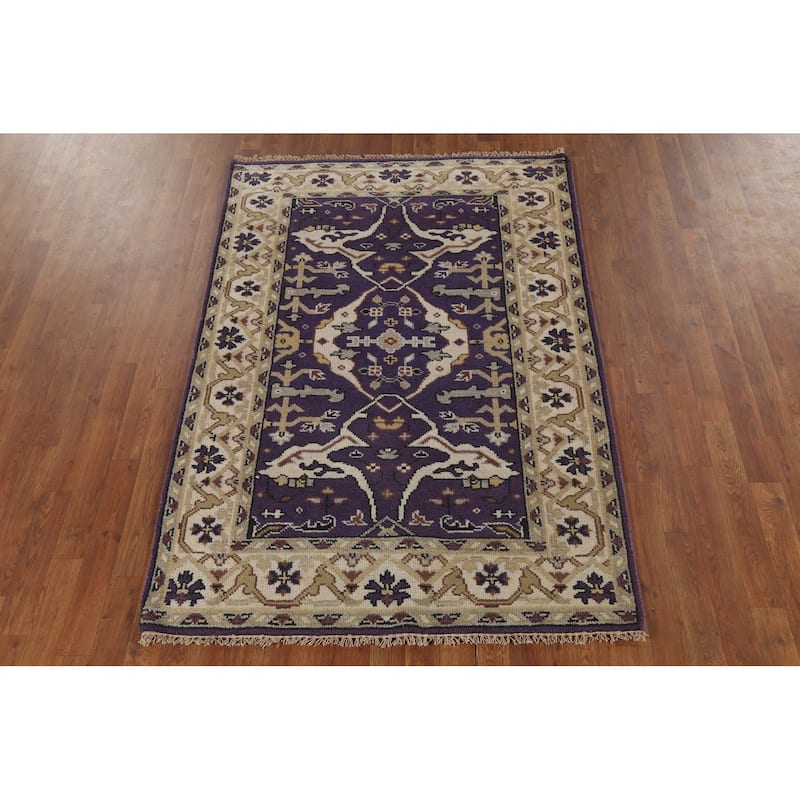 Purple Oushak Indian Rug Handmade Transitional Wool Carpet - 4'1"x 5'11"