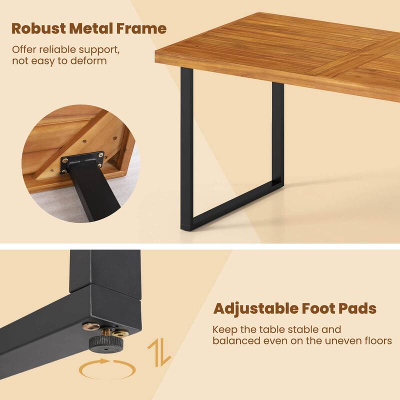 Costway 63" Acacia Wood Dining Table with Heavy-Duty Metal Legs 1.97" - See Details