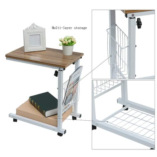 Height Adjustable Sofa Side Table Wheel Mobile Computer Desk With Storage Basket 18 9x 11 8x22 29 9 Inches On Sale Overstock 31926029 Brown #sidetable #endtable #woodworkinglearn how to build this side table with plenty of storage for whatever you like, including blankets, games and more.get the. usd