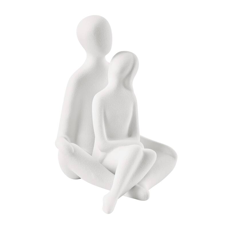 2-Piece Abstract Sitting Couple Ceramic Figurines - 7.5" - Matte White