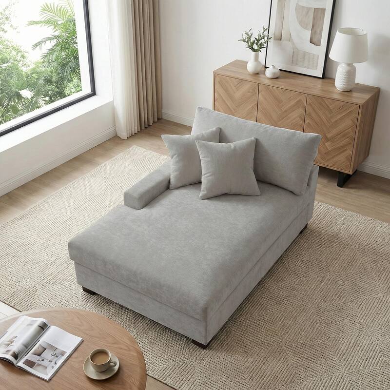40.8"W Modern Chenille Upholstered Chaise Lounge with Pillow