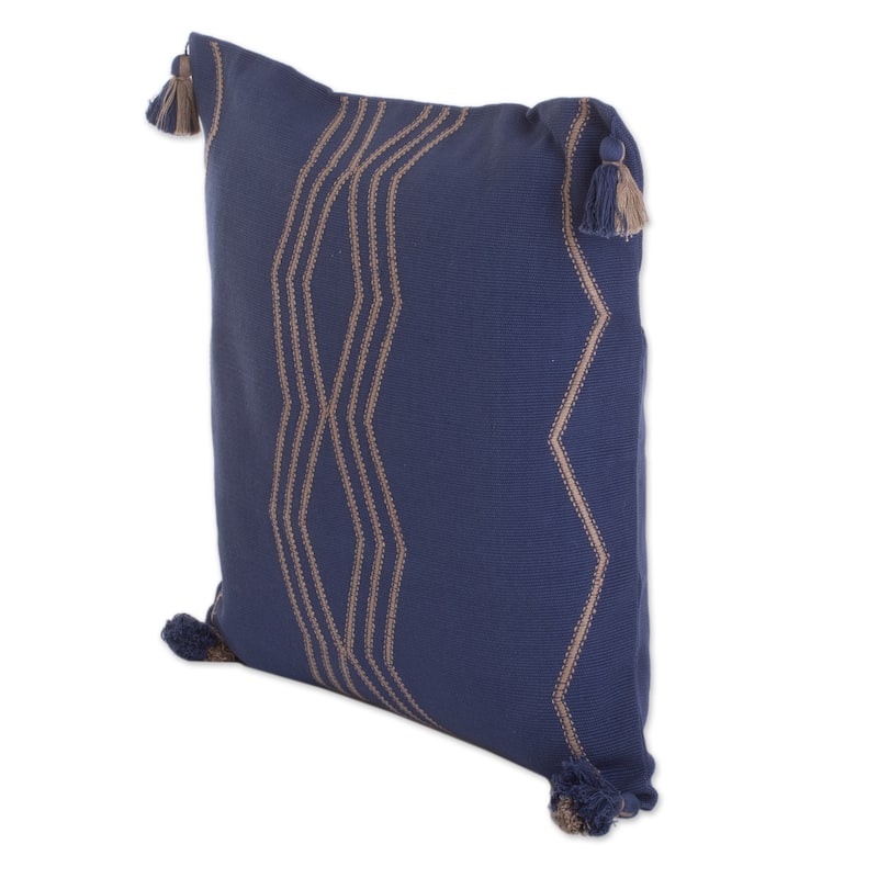 Novica Handmade Indigo Directions Cotton Cushion Cover