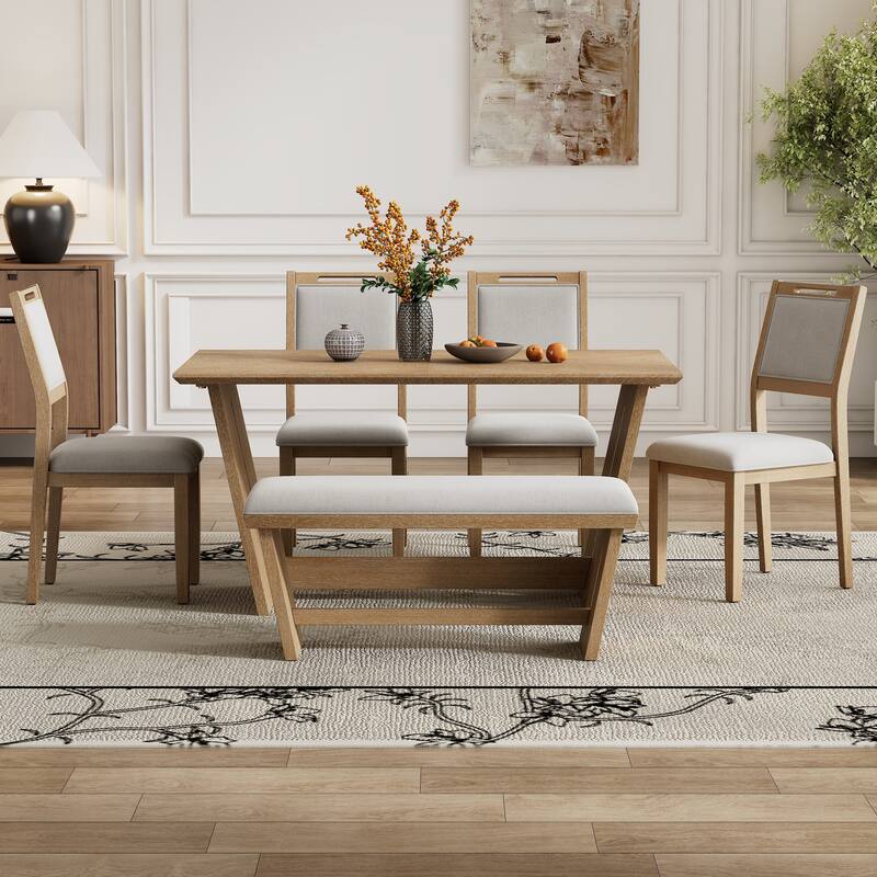 6-Piece Transitional Dining Set with 4 Chairs & Bench