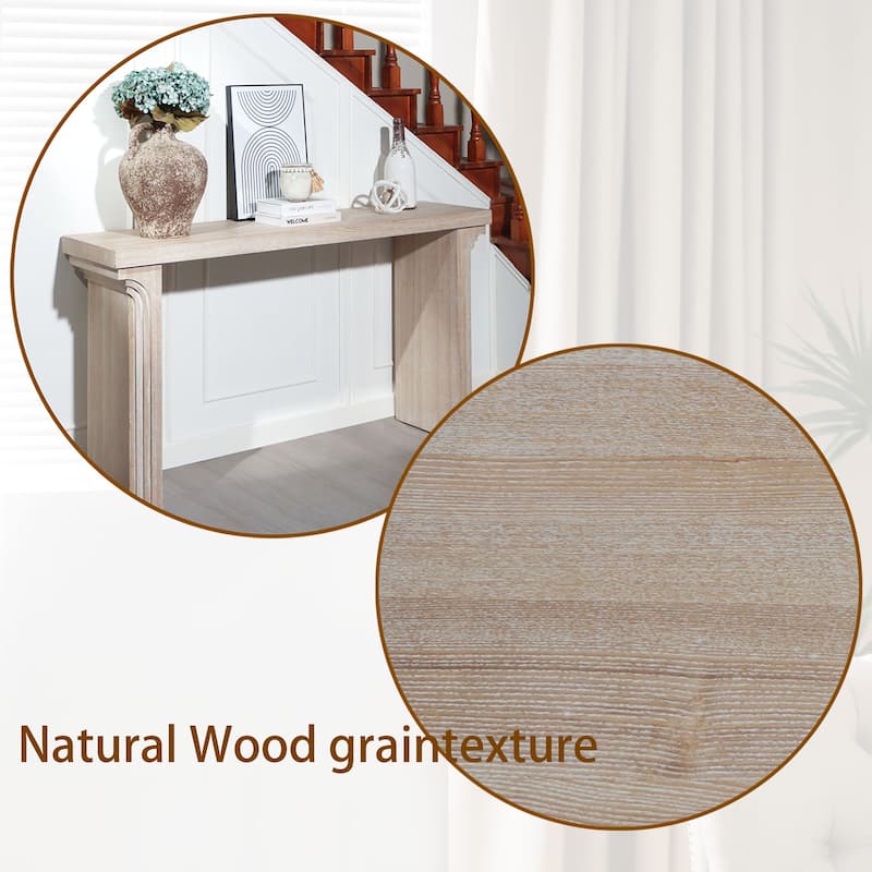 Versatile Curved Carving Accent Table Minimalist Console Table with Natural Wood Grain Texture for Entryway Living Room Hallway