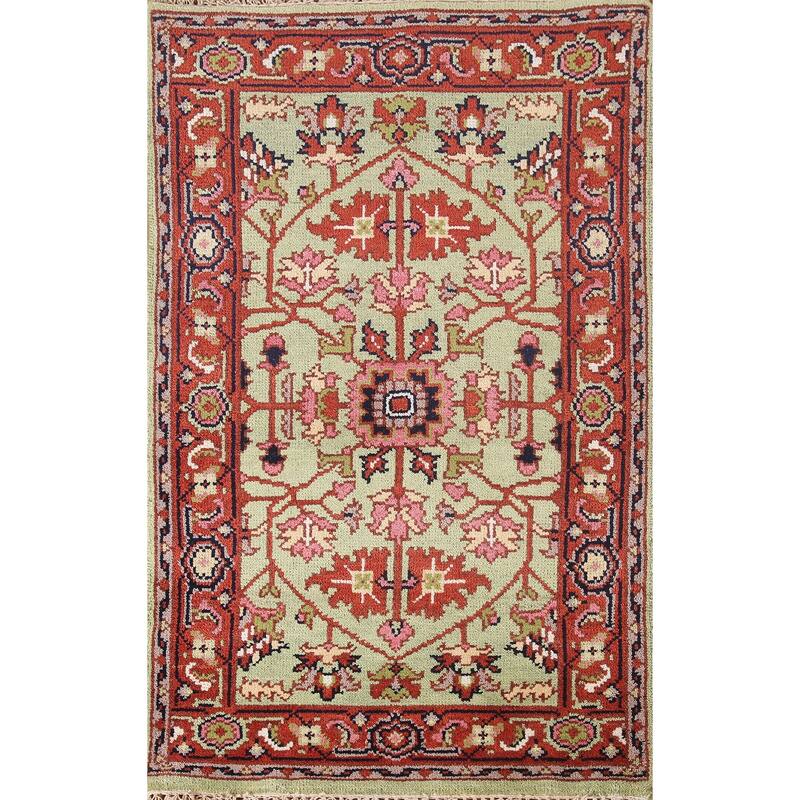 Light Green Heriz-Serapi Oriental Accent Rug Handmade Wool Carpet - 2'11"x 4'11"