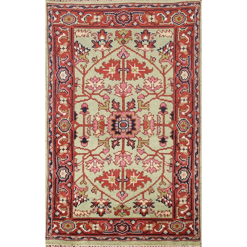 Light Green Heriz-Serapi Oriental Accent Rug Handmade Wool Carpet - 2'11"x 4'11"