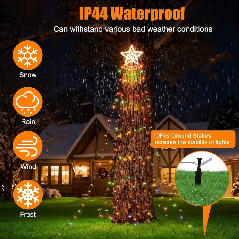 1 PCS 11.48FT 350LED Waterproof String Lights with Star Topper 8 Light Modes Memory Function