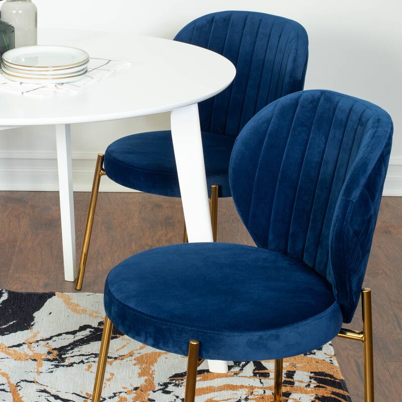 3-Piece Dining Set with 2 Blue Velvet Chairs and Round Dining Table