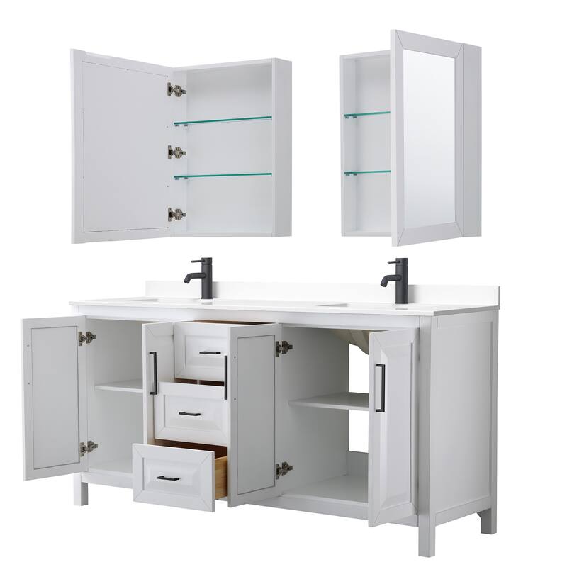 Daria 72 Inch Double Vanity, Cultured Marble Top, Medicine Cabinets