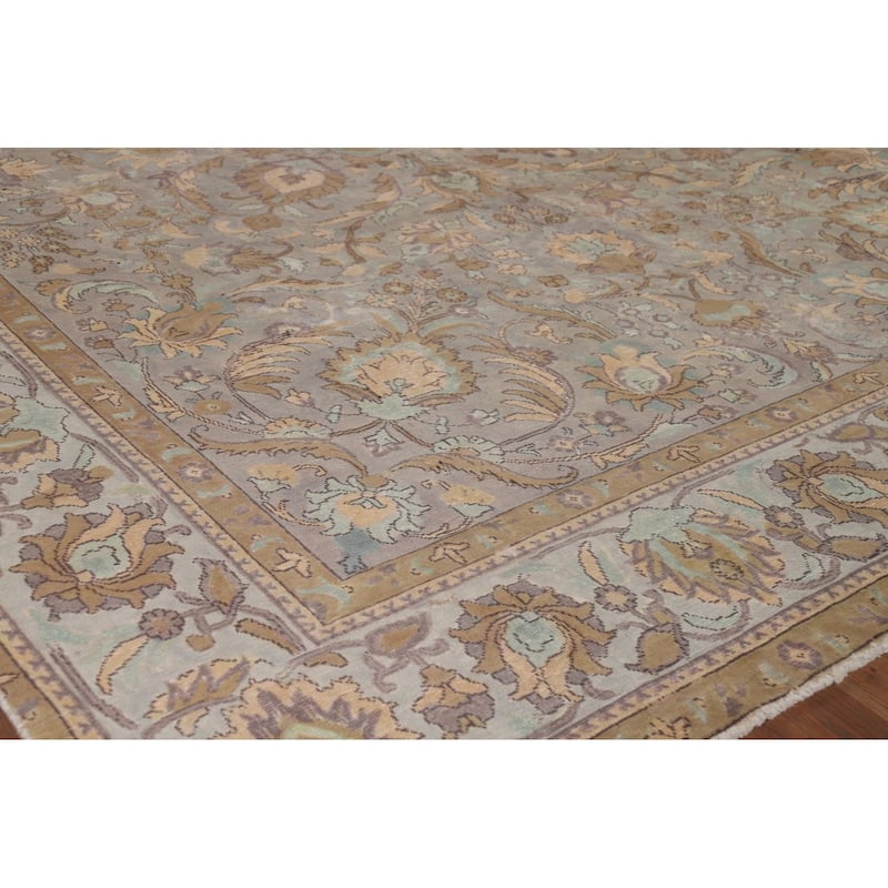 Distressed Tabriz Antique Persian Rug Hand-Knotted Wool Carpet - 9'6" x 13'2"
