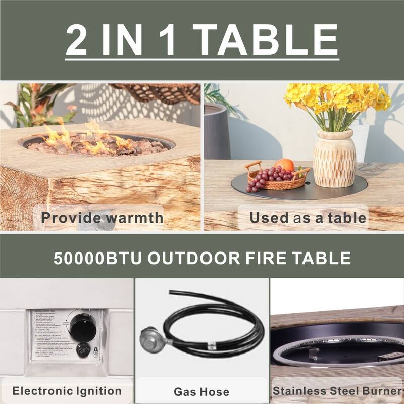 5-piece Outdoor 50,000 BTU Terrafab Composite Fire Pit Table Set with 4 Chairs