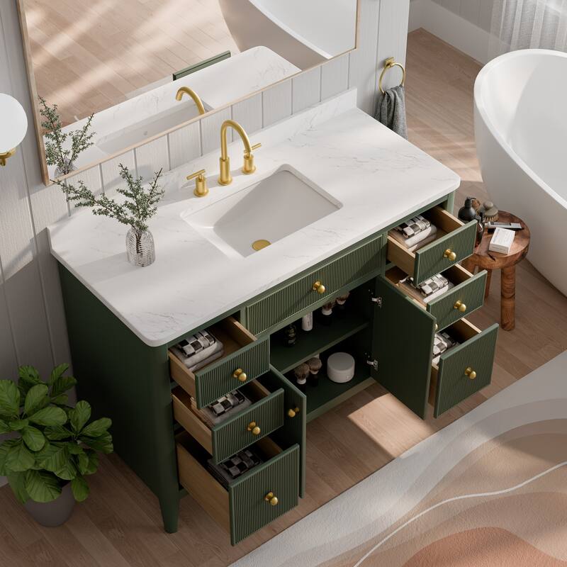 Modland 48" Bathroom Vanity with Sink, Soft Close Drawers & Doors, Carrara Marble Top, Fully Assembled - 48 inch