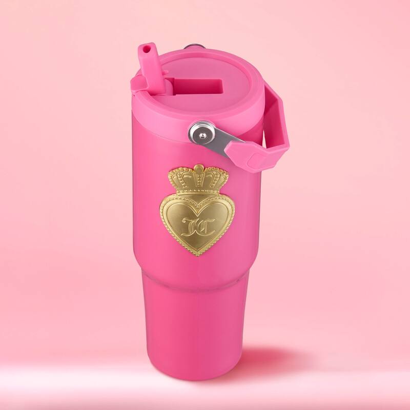 Juicy Couture Flip Flow Hydration Stainless Steel Screw Top Tumbler with Flip Straw and Carry Handle