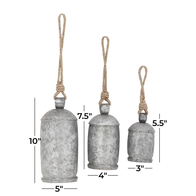 Metal Tibetan Inspired Decorative Cow Bells with Jute Hanging Rope - Set of 3 - Roche River Decor