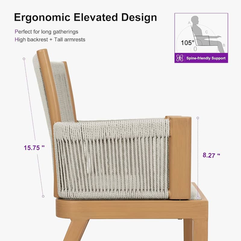 PURPLE LEAF Outdoor Bar Stools Chair Set of 2, All Weather Rattan and Aluminum Patio Bar Stool with Cushion