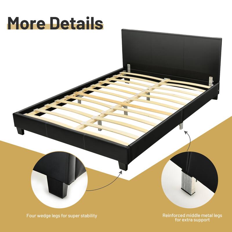 Costway Full Upholstered Platform Bed Frame with Linen/PU Headboard