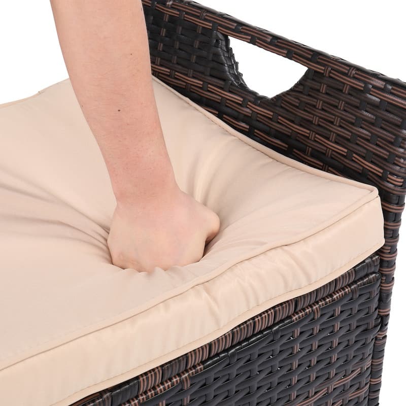 Patio Garden Brown PE Rattan Wicker Storage Bench with Cushion