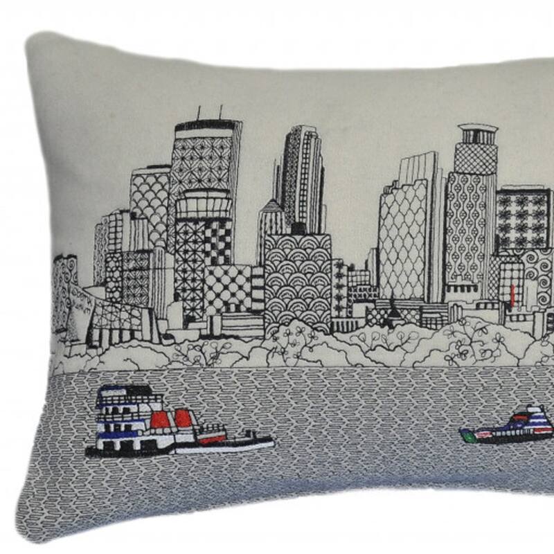 HomeRoots 25" White Minneapolis Daylight Skyline Lumbar Decorative Pillow