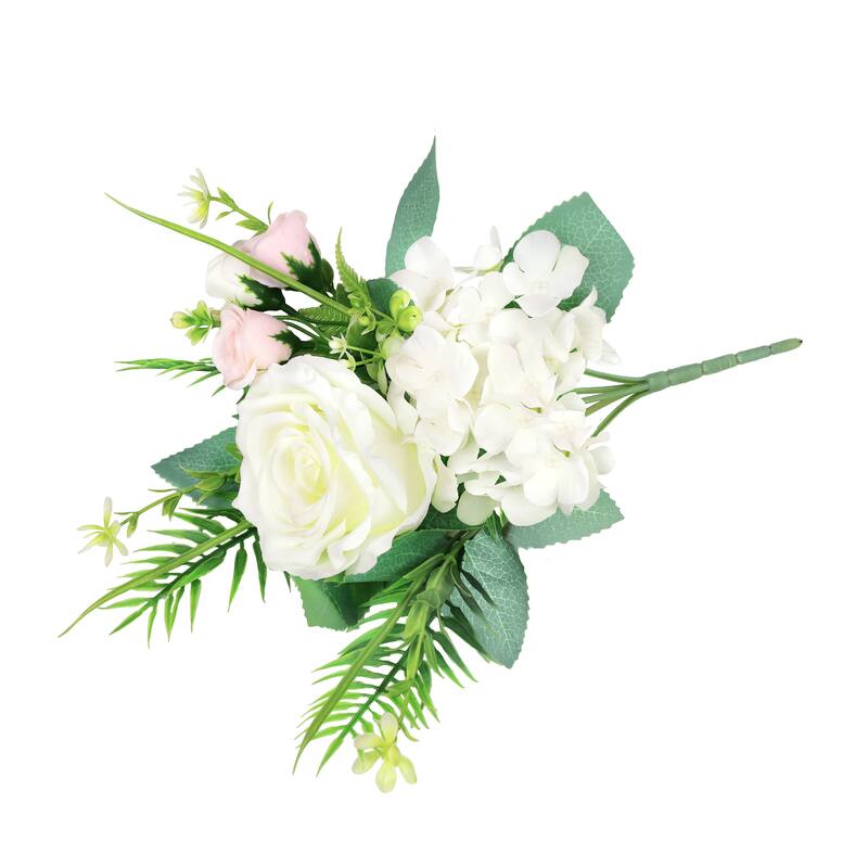 Set of 4 Cream White Artificial Delicate Mixed Rose Hydrangea Flower Stem Bush Bouquet 11in - 11" L x 9" W x 6" DP