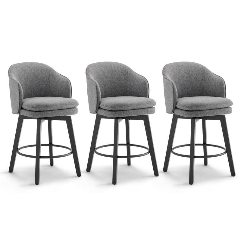 Spruce & Spring Kaylee Modern Swivel Counter Height Bar Stools with Arm - Set of 3 - Grey-Fabric