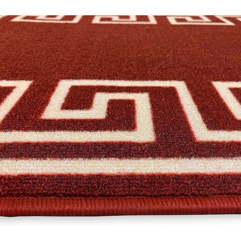 Custom Size Greek Key Black 26 Inch Wide Non-Slip Stair Runner Rug