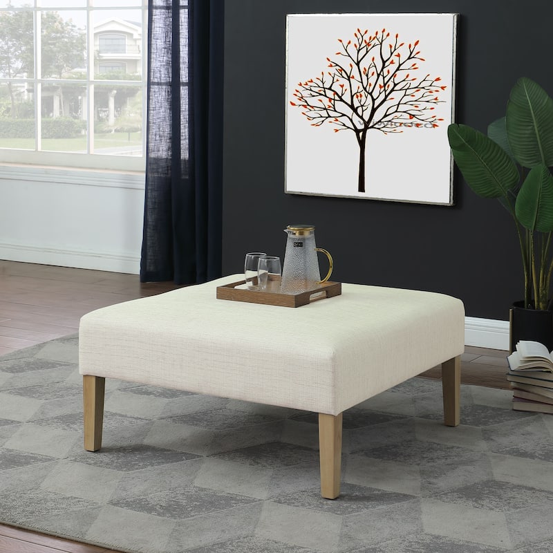 HomePop Square Coffee Table Ottoman – Stain-Resistant Cream Woven - Stain Resistant Cream Woven