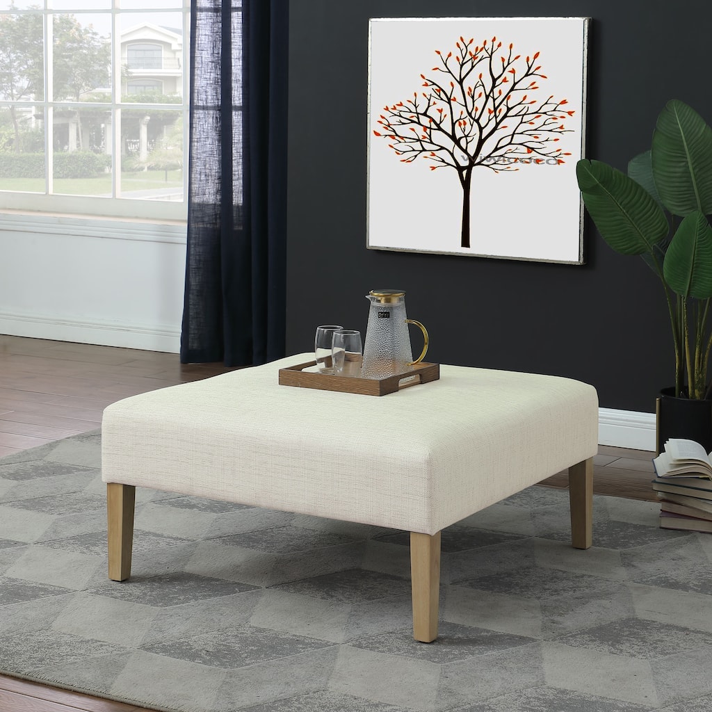 HomePop Square Coffee Table Ottoman – Stain-Resistant Cream Woven
