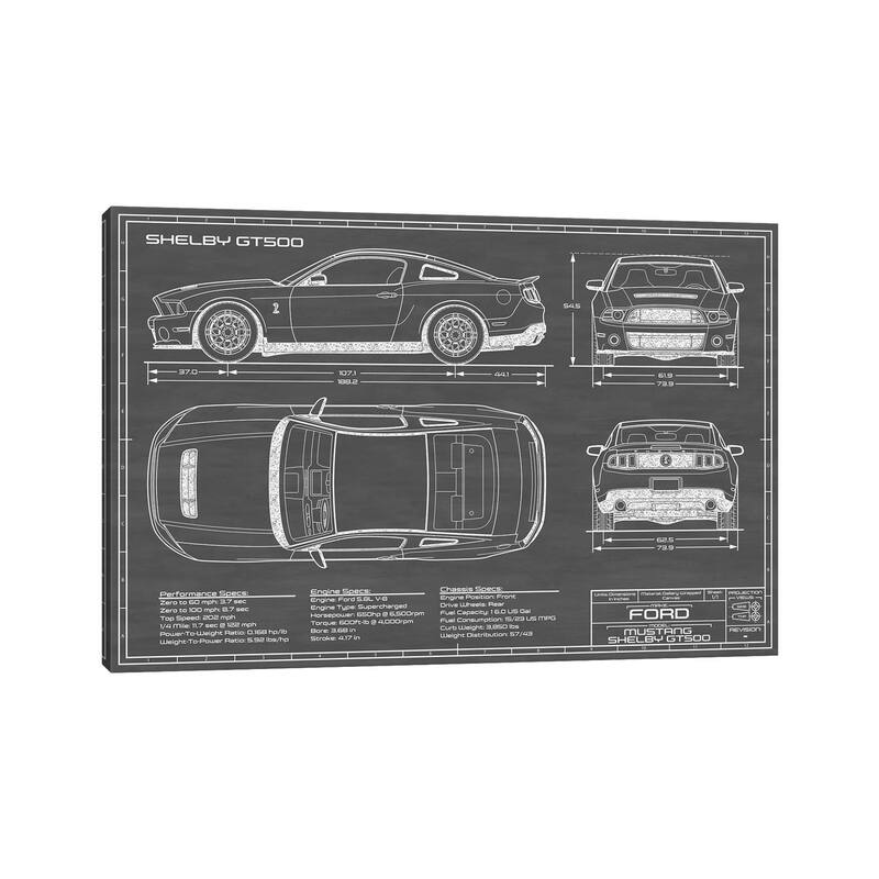 iCanvas "Shelby GT500 (2013-2014) Black" by Action Blueprints Canvas Print