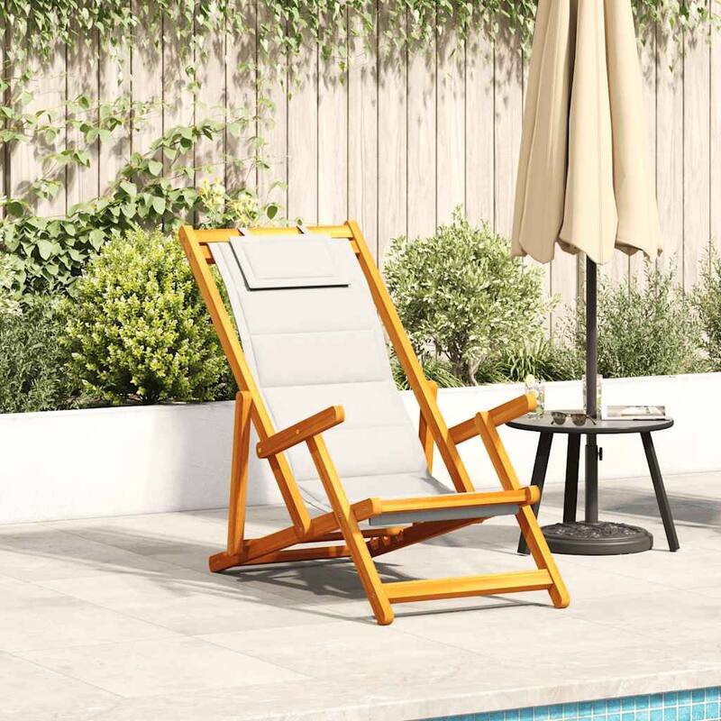 vidaXL Beach Chair 61.5 x 123 x 82cm Solid Acacia wood - 24.2 x 48.4 x 32.3 in - Grey