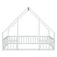 preview thumbnail 24 of 34, Full Size Pine Wood House-Shaped Floor Bed with Fence, Guardrails and Roof for Bedroom