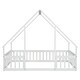 preview thumbnail 12 of 10, White Full Size Pine Wood House-Shaped Floor Bed with Fence and Roof