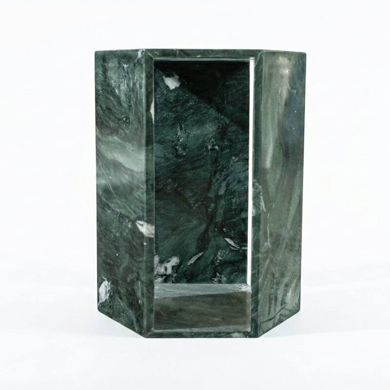 Roomfitters Luxury Natural Marble Hexagon Side Table, Solid Stone Geometric Pedestal End Table, Polished Finish